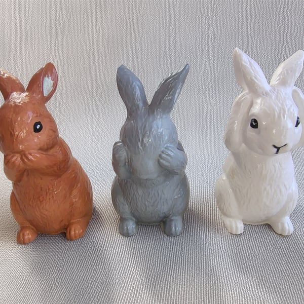 Three Hand-Painted Rabbit Ornaments - Eco-Resin Ornaments.