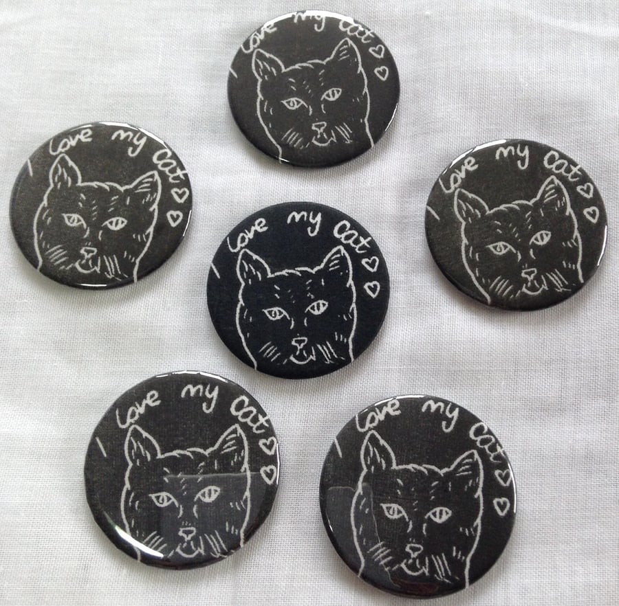 Hand Printed Cat Pocket Mirror