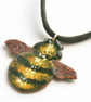 Bumble Bee Pendant - in Stripes of Golden Yellow and Black Enamels - Image 4