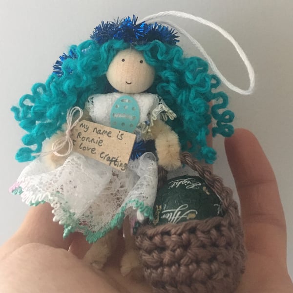 Tiny Easter Fairy Doll Decoration - Turquoise