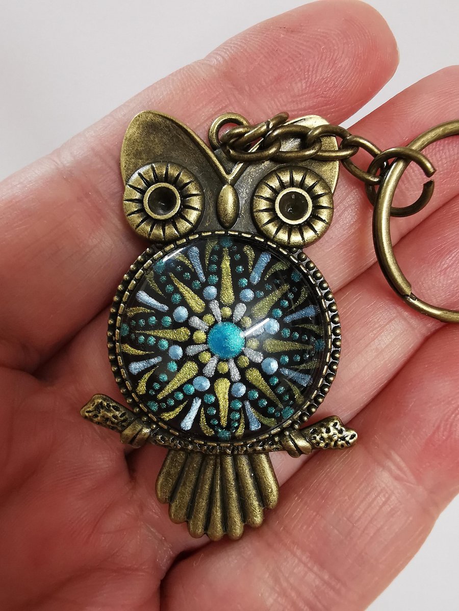 Dot Painted Owl Key Ring