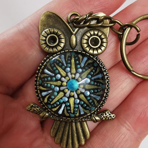 Dot Painted Owl Key Ring