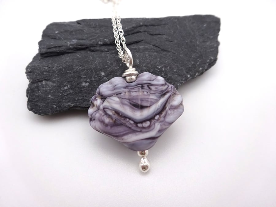 lampwork glass purple shell pendant necklace