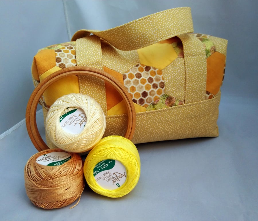 Project bag, Hexagon Handled Zipped Box Shape Toiletry Bag with Multi use Option