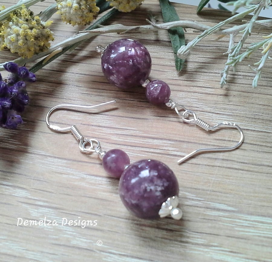 Designer Charoilite Sterling Silver Earrings