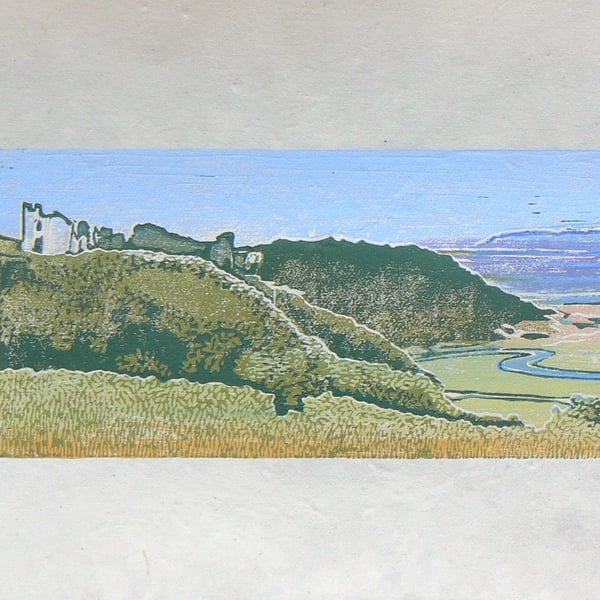Pennard Castle, Three Cliffs Bay, Ltd Edition linocut print