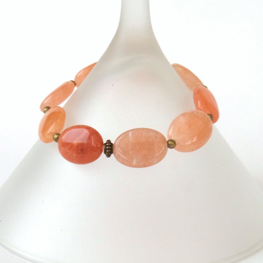 Cherry quartz and bronze stretchy bracelet