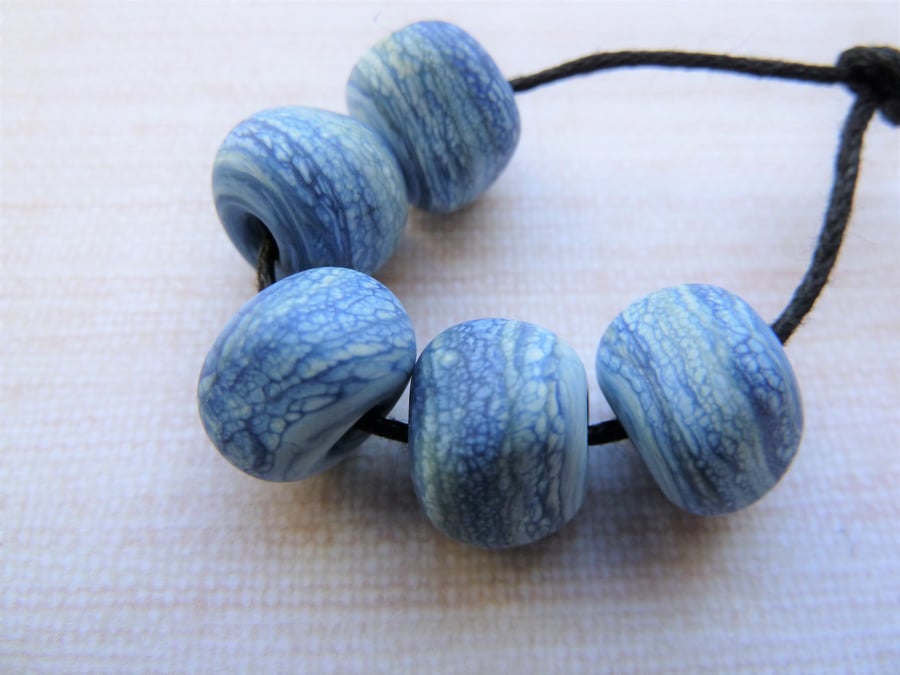 blue glass nugget beads, handmade lampwork set
