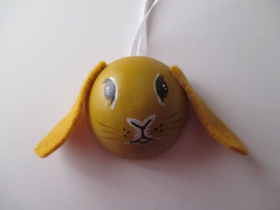 Bunny Rabbit Hanging Decoration Christmas Tree Bauble Wood Wooden Hand Painted