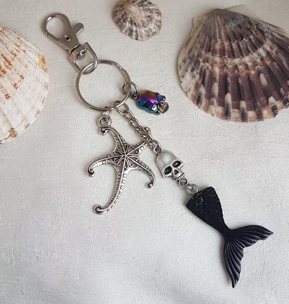 Gorgeous Goth Mermaid with Skulls - Key Ring - Bag Charm - Key Chain