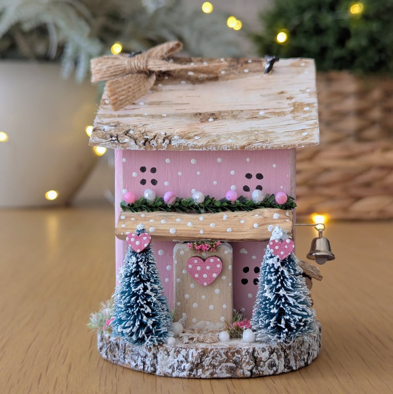 Handmade Wooden Christmas Decoration 'The Pink Cottage' 
