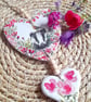Floral  Badger Hanging Clay Hearts FREE POSTAGE