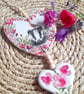 Floral  Badger Hanging Clay Hearts FREE POSTAGE - Image 1