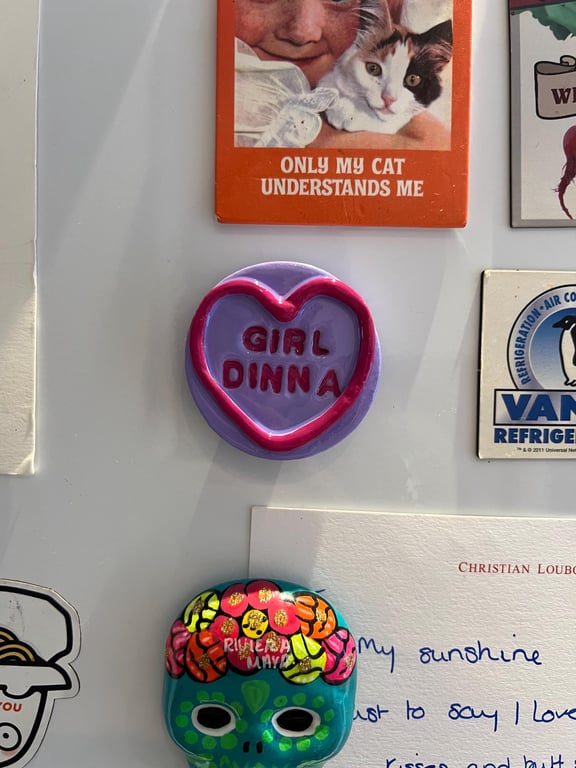 Handmade Love Heart Fridge Magnet - Retro Sweet 'Girl Dinner'