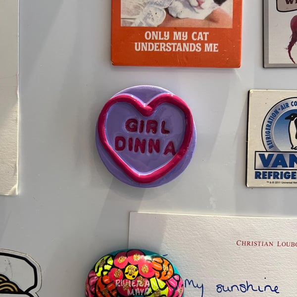Handmade Love Heart Fridge Magnet - Retro Sweet 'Girl Dinner'