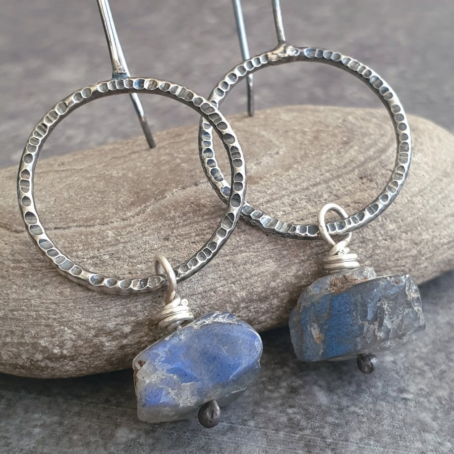 Labradorite earrings, Statement earrings, Large hoops