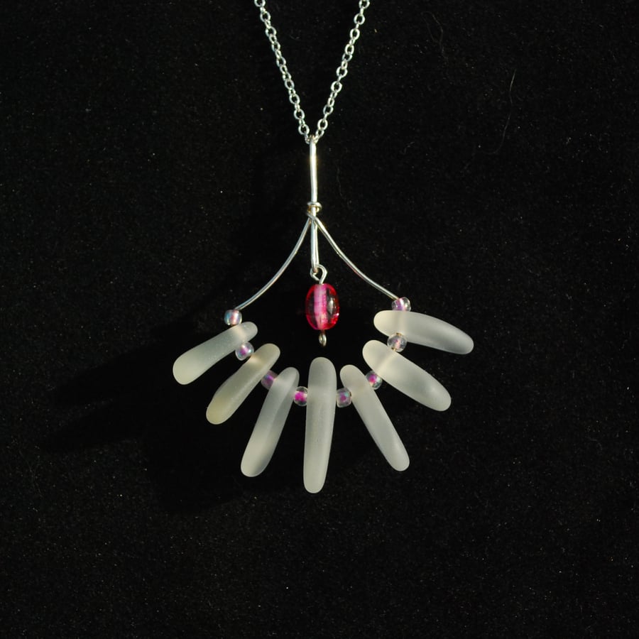 pink and white beach glass pendant