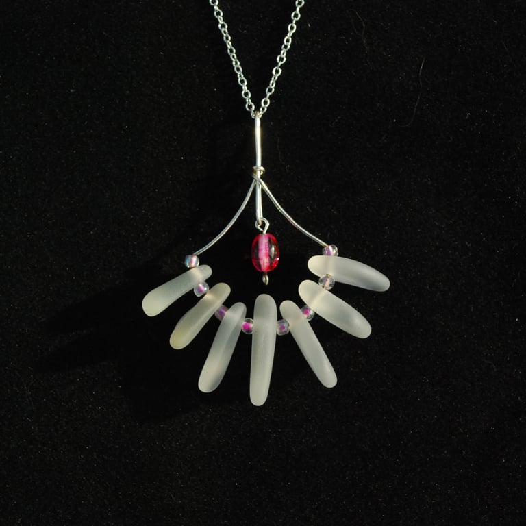 pink and white beach glass pendant