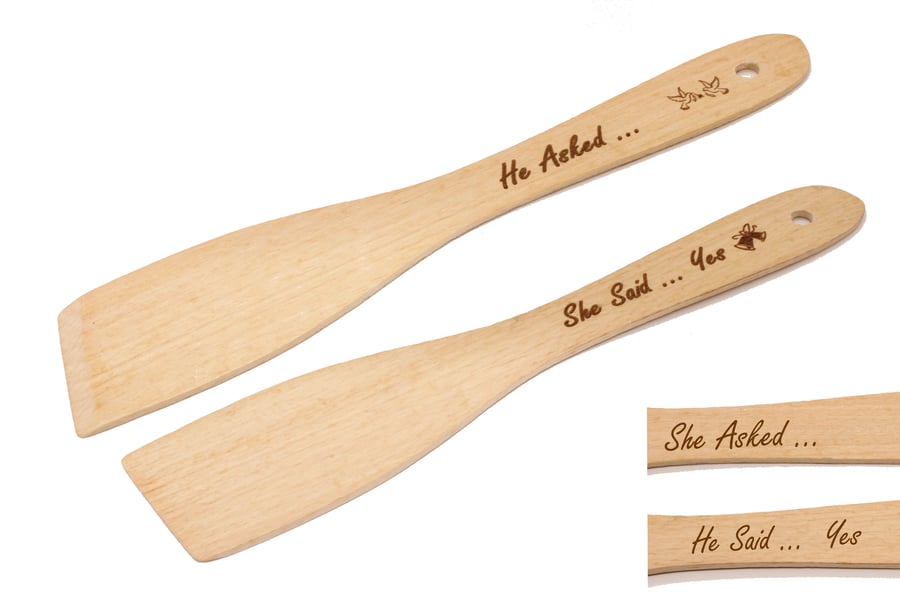 Personalised Wooden Engagement  Wedding Spatula - 'He Asked .. She Said Yes'