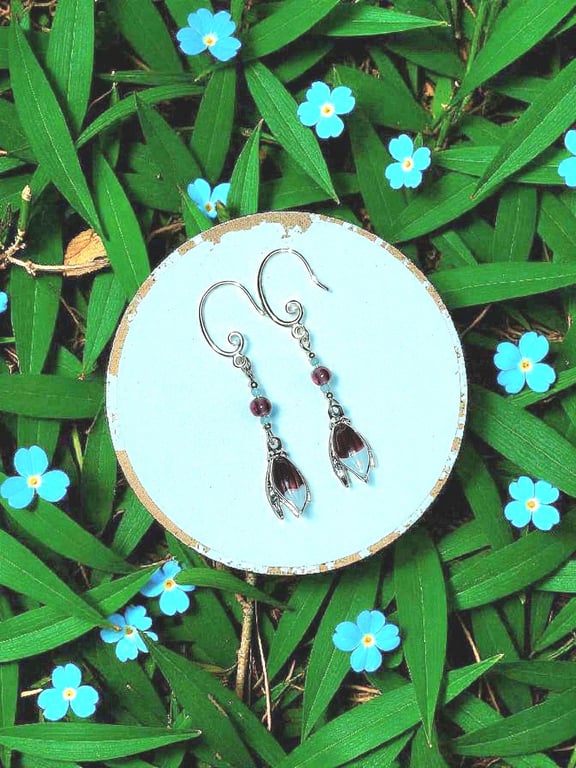 Lampwork flower earrings, unique earrings, special jewellery, enamel earrings, f