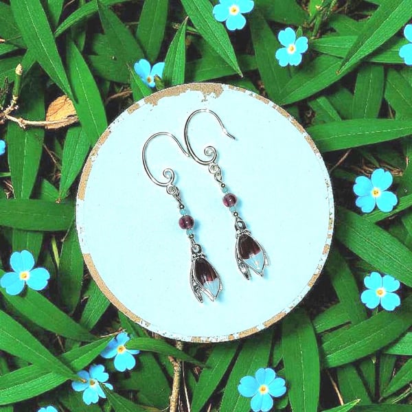 Lampwork flower earrings, unique earrings, special jewellery, enamel earrings, f