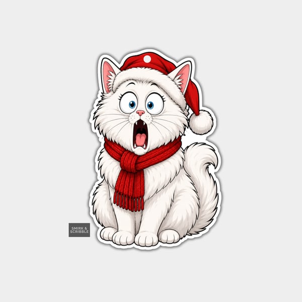 Funny Christmas Gift Tags For Adults, 6pk - Shocked White Cat