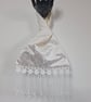 Ivory satin patterned Japanese Knot bag with floral lace trim, wedding bag