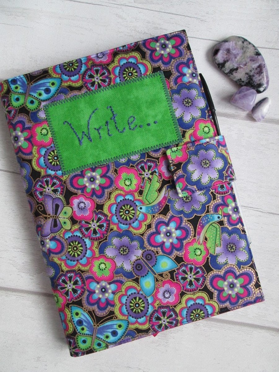 A5 Reusable Notebook Cover Funky Purple Floral