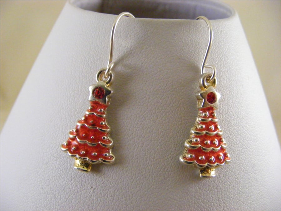 Red Christmas Tree Earrings