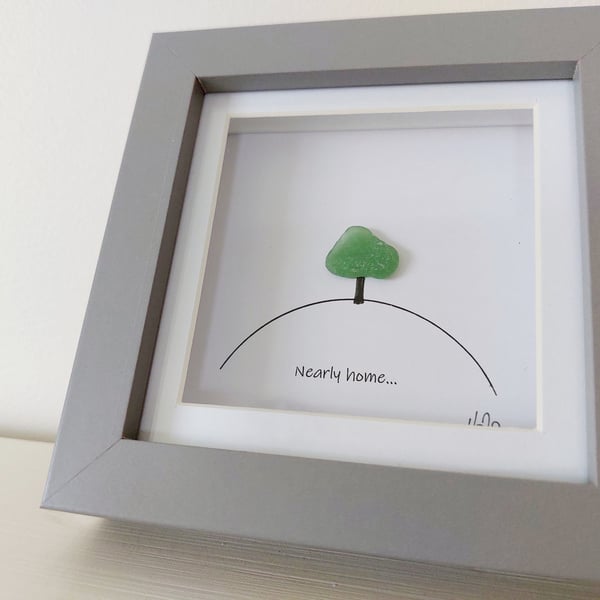 Nearly Home Tree - Grey Framed Sea Glass Art Picture