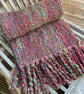 Hand woven art yarn scarf in green and purple