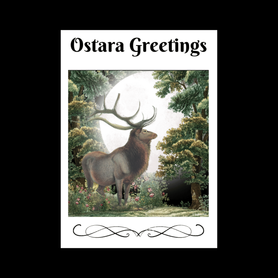 Ostara Greetings Card Moonlight Stag Personalised Seeded Option Wiccan Pagan