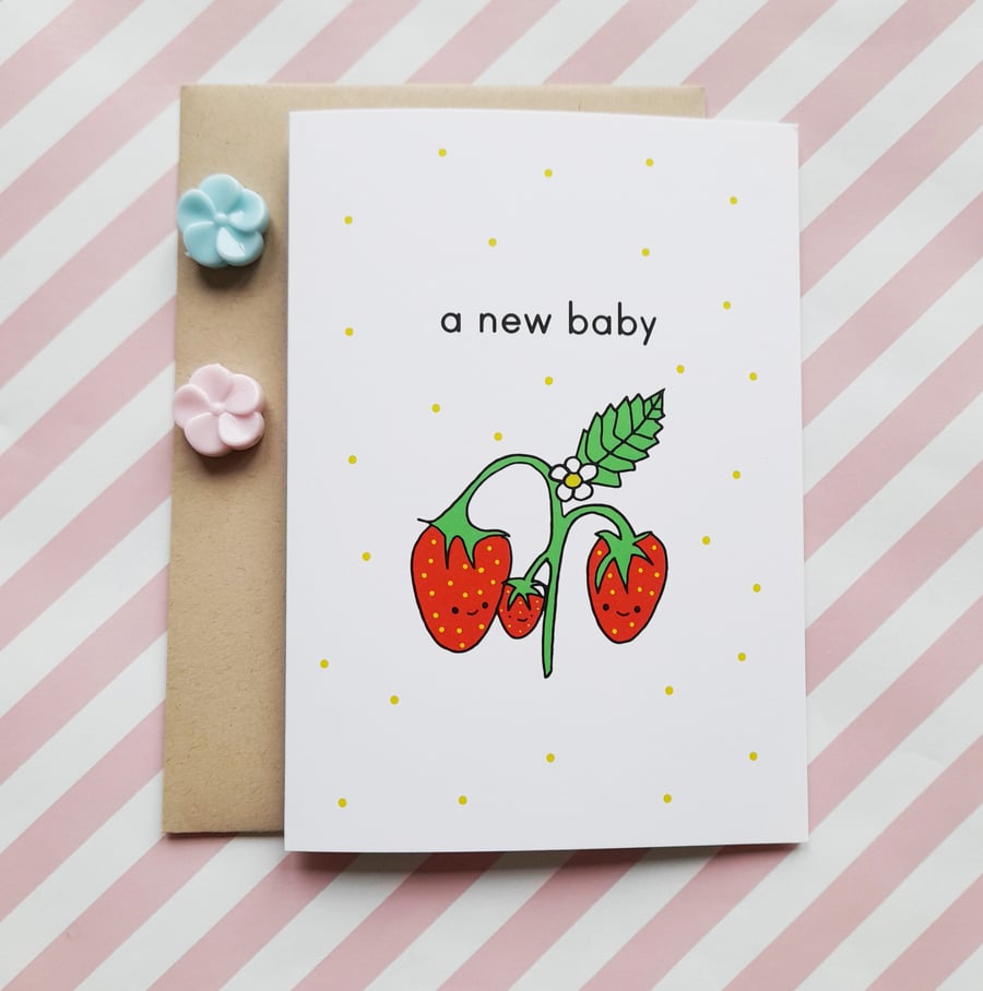 new baby strawberries A6 greetings card, gender neutral card, cute baby card