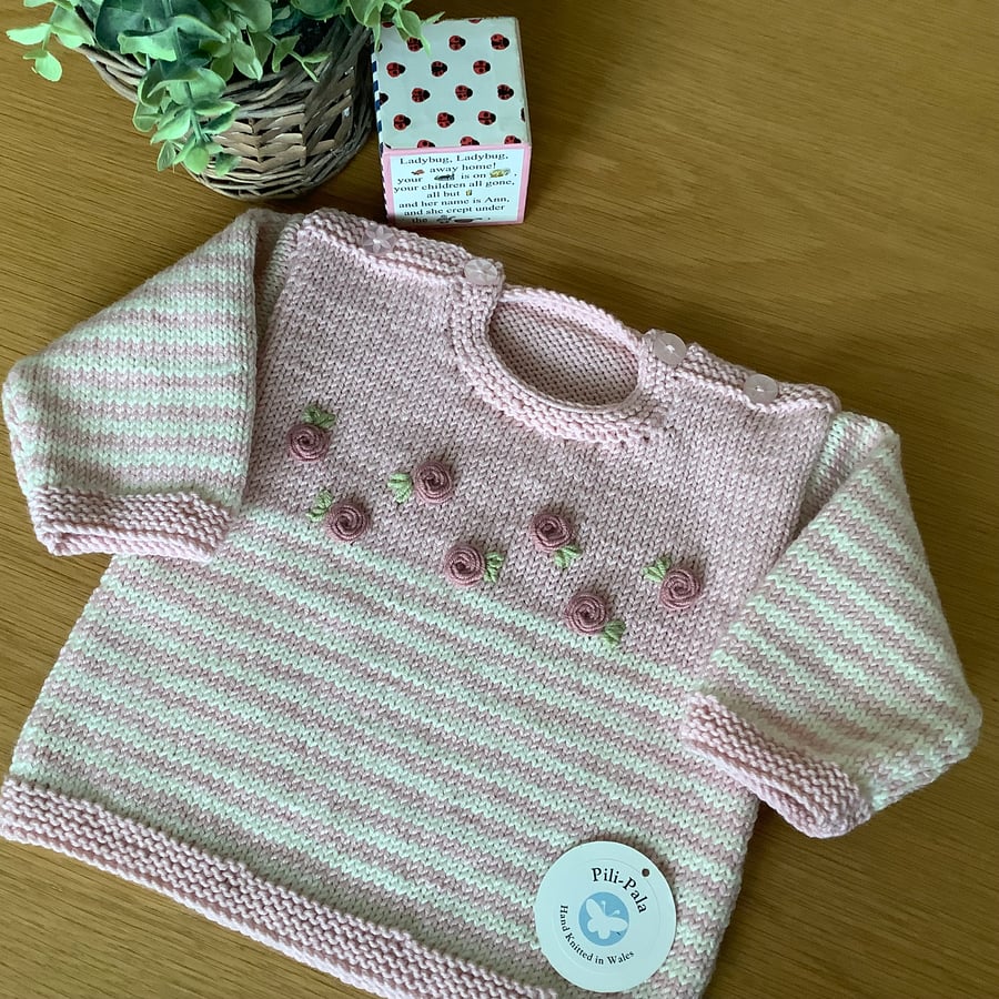 Hand Knitted Baby Girl Jumper 3-6 Months 