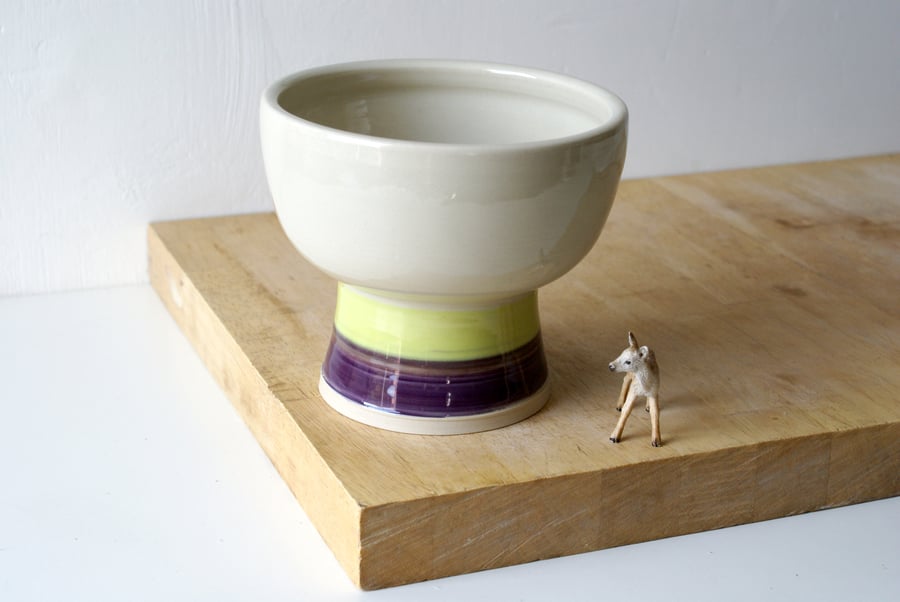 SALE - Ceramic chalice bowl glazed in simply clay, purple and yellow