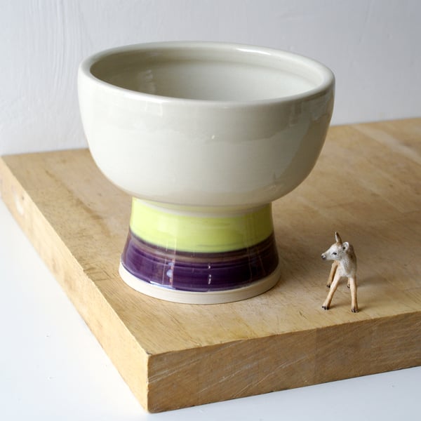 SALE - Ceramic chalice bowl glazed in simply clay, purple and yellow