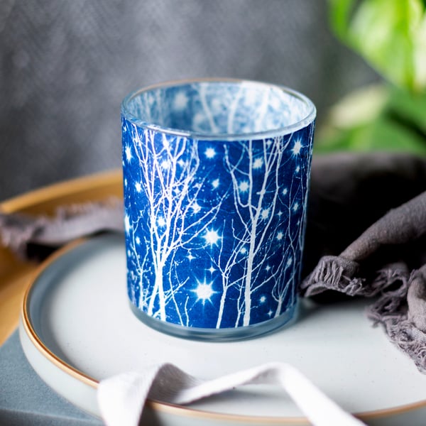 Starry Night Cyanotype Tea light holder, Mother’s Day gift 
