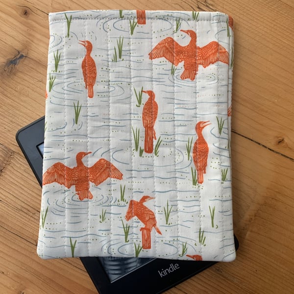 Cormorant Bird Quilted Fabric Sleeve For 6” Kindle Paperwhite