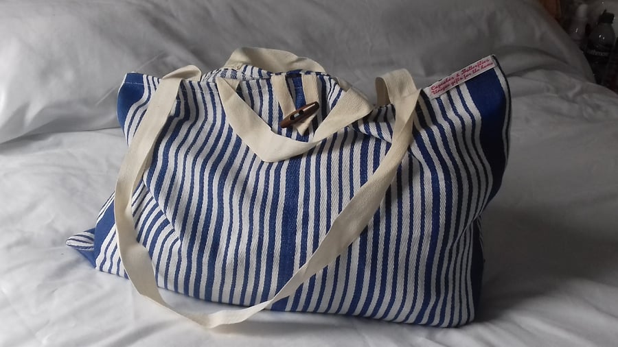 Blue striped tote beach bag