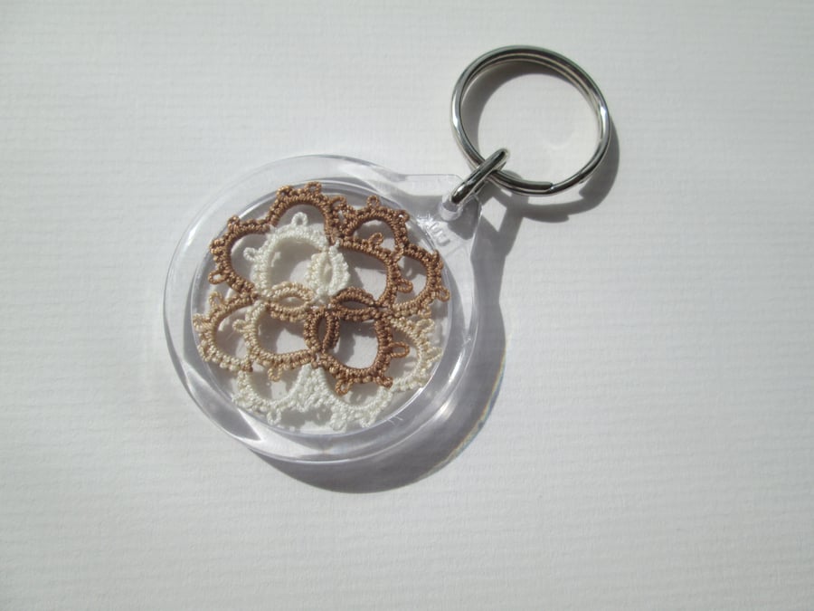  Brown and white Tatted key-ring 