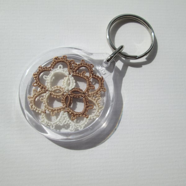  Brown and white Tatted key-ring 