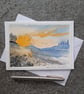 Clocks and Sunset. Handpainted Blank Card