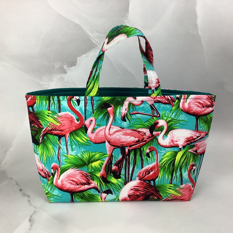 Flamingos tote bag, Tropical shopper, handmade in Sussex