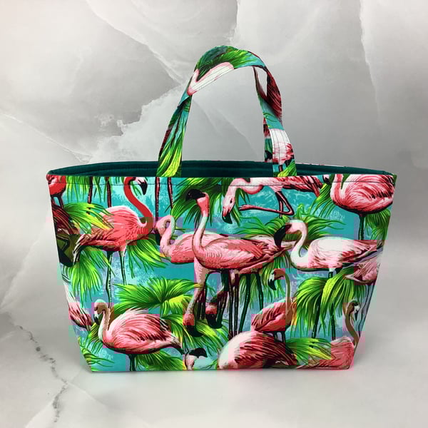 Flamingos tote bag, Tropical shopper, handmade in Sussex