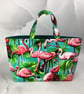 Flamingos tote bag, Tropical shopper, handmade in Sussex