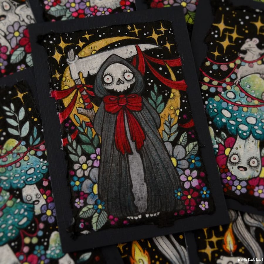 festive creepmas reaper - original aceo illustration