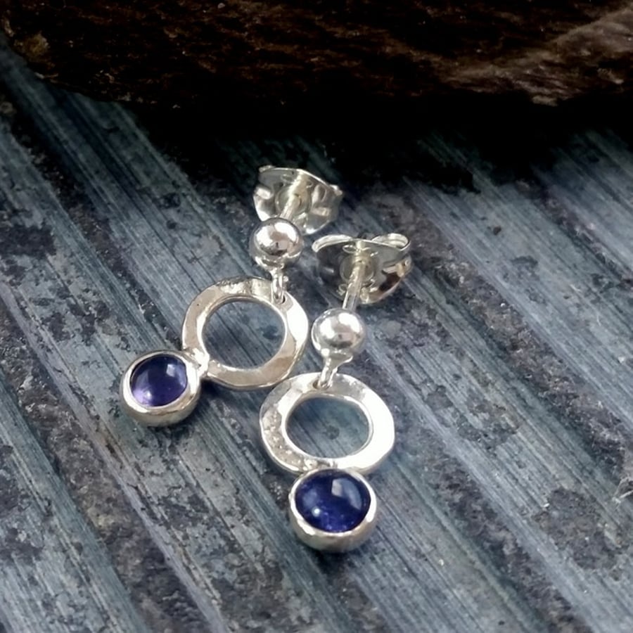 Iolite sterling silver stud drop earrings 