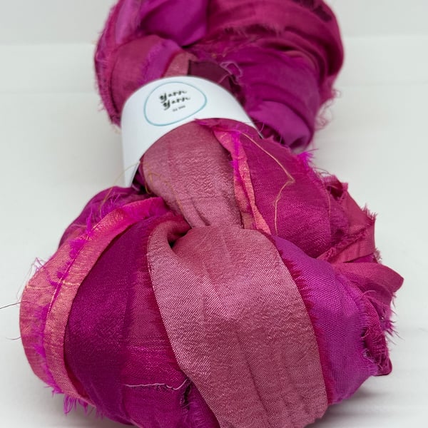 Sari silk ribbon in pink medley, weaving, fibre arts, 100g