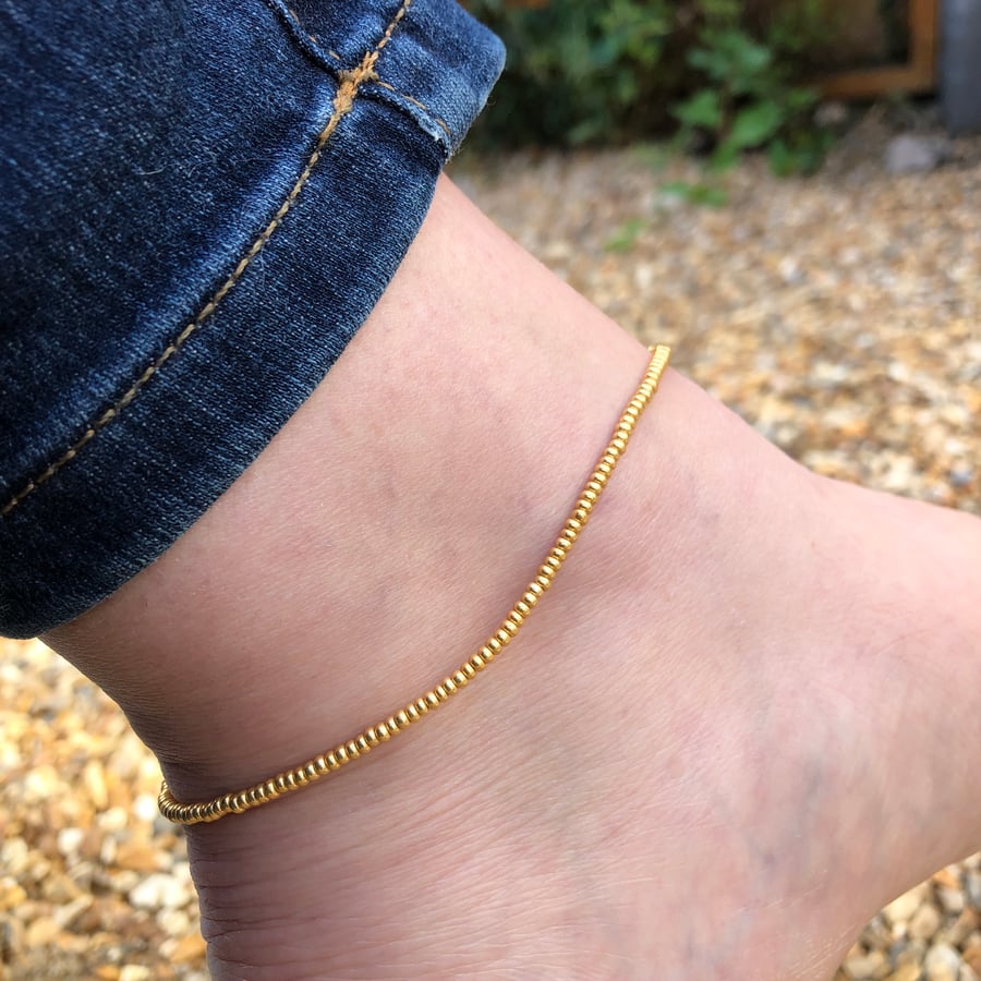 Seed bead and sterling silver anklet