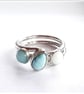3 stone ring size O , Sterling silver , Larimar, Amazonite , White Mountain Jade - Image 3